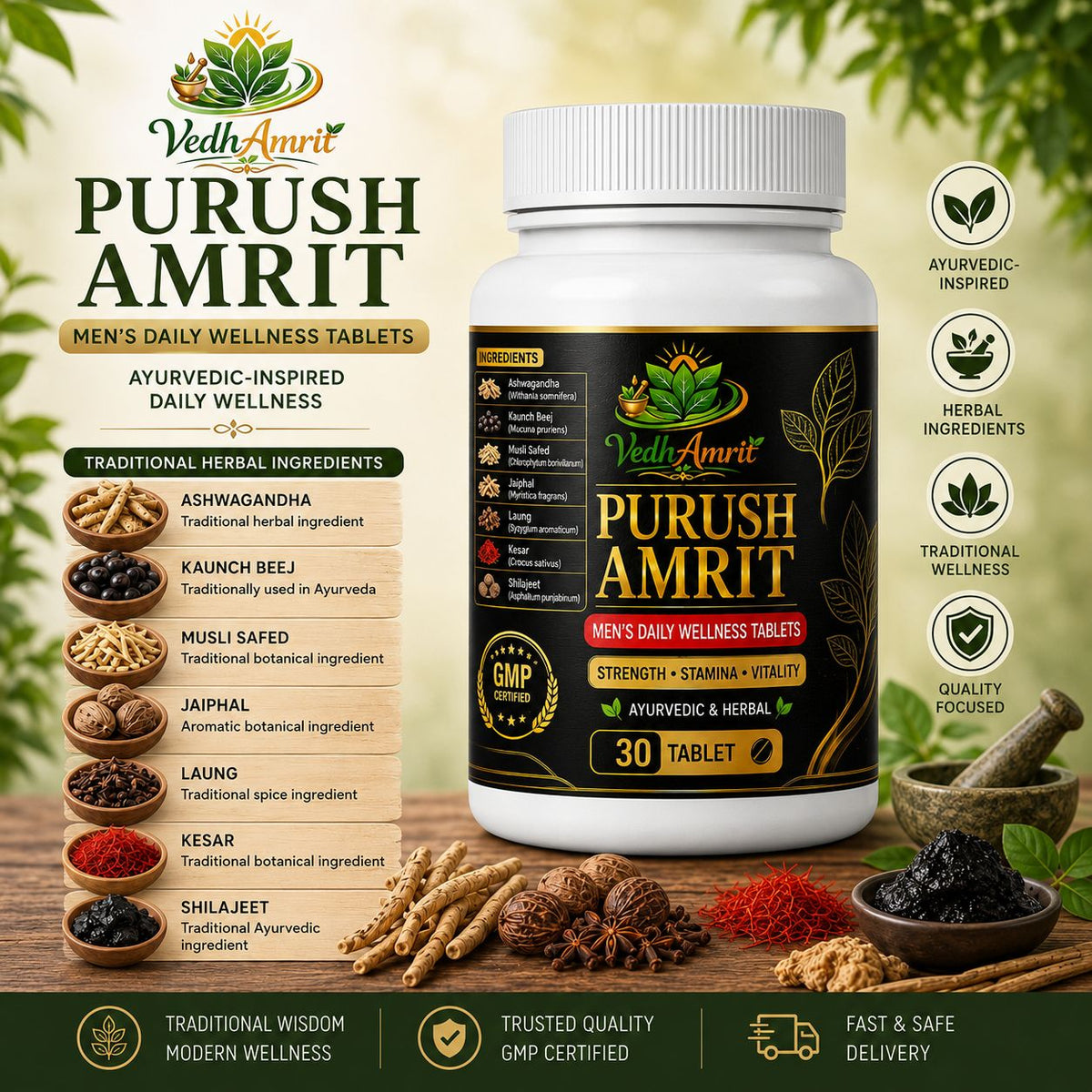 Purush Amrit – Ayurvedic Herbal Wellness Tablets