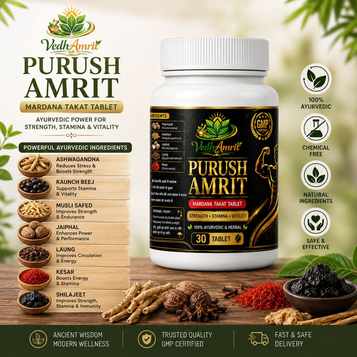 Purush Amrit – Ayurvedic Herbal Wellness Tablets